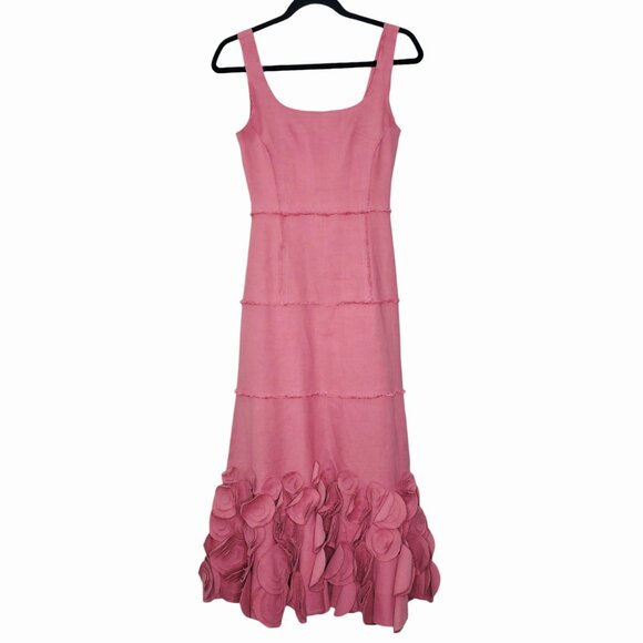 Alexis Demina Rose Pink Rosette Midi Dress Size XXS Raw Edge Floral Sleeveless - Picture 4 of 15